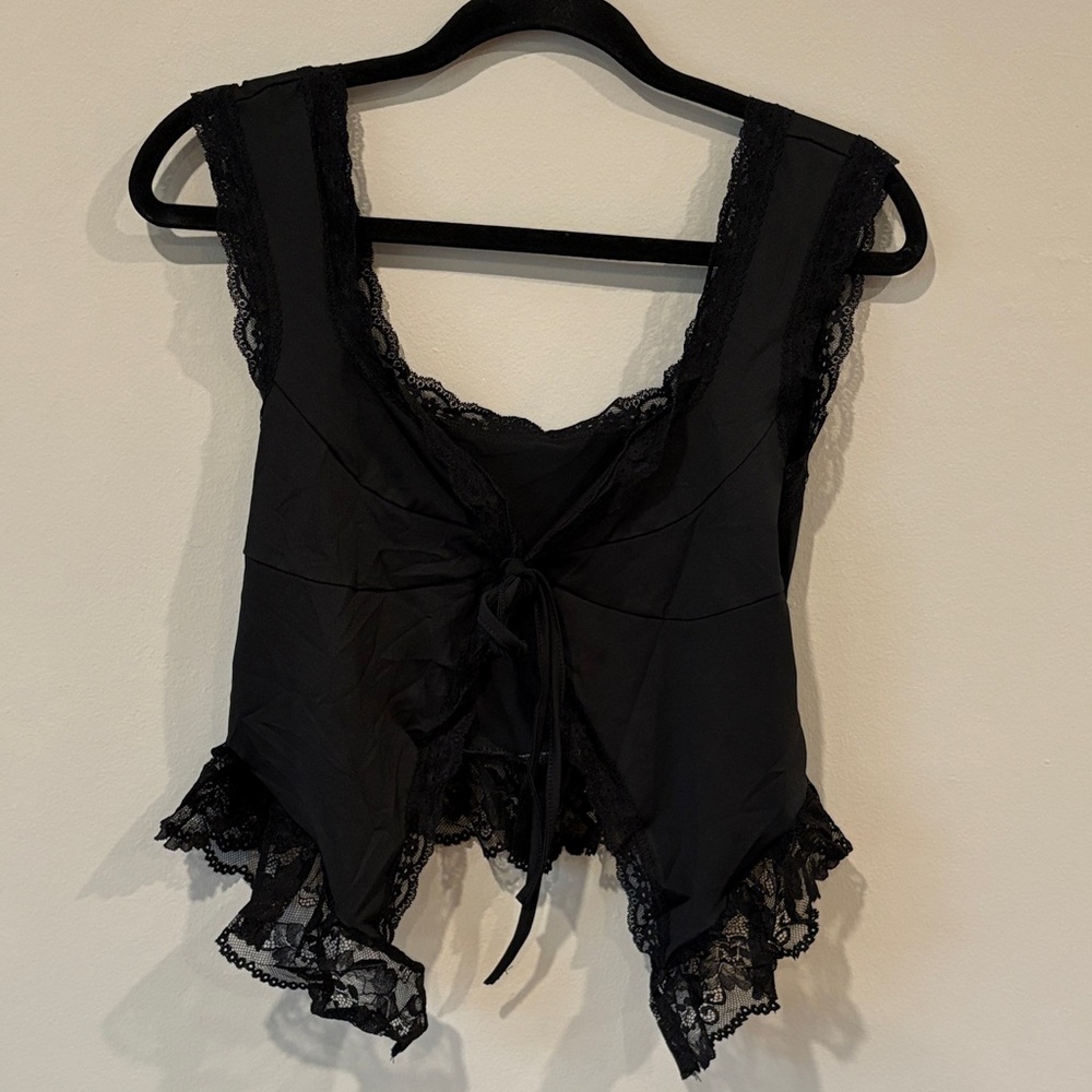 SHEIN Black Lace Hem Top